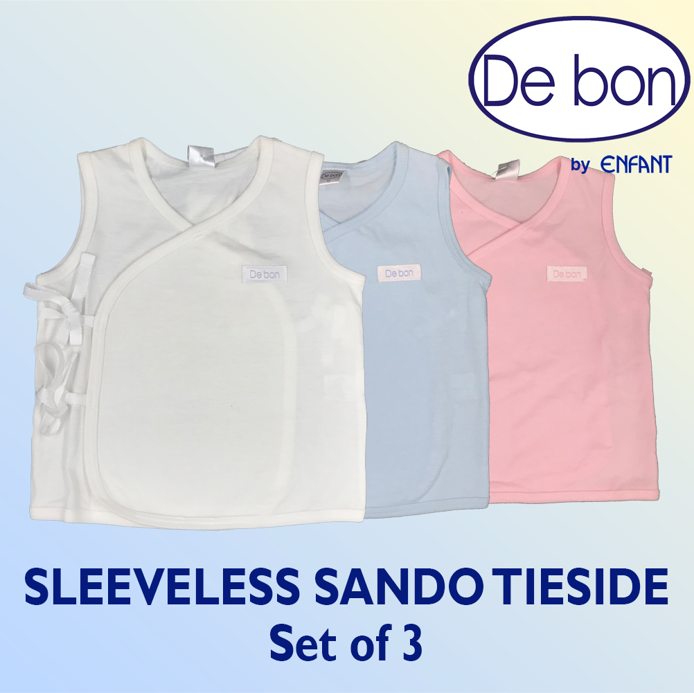 Debon By Enfant Newborn Baby 100% cotton USA Sando Sleeveless TIESIDE Kimono Shirt 0-6 6-12 months Pack of 3