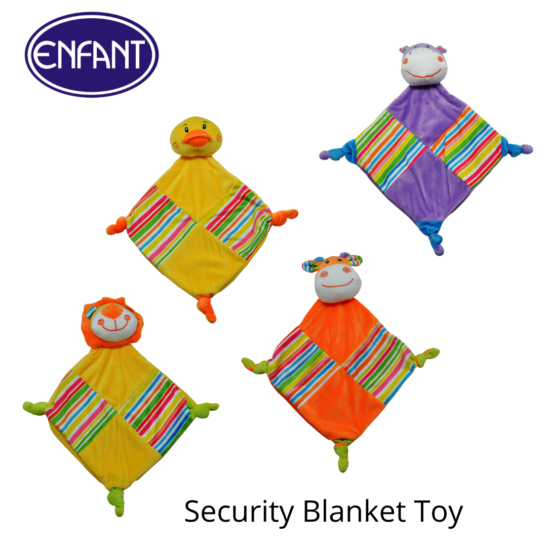Enfant Security Blanket Toy Animals Soft Plush Soothing Sensory Toy - Lion, Bird, Cow Hippo