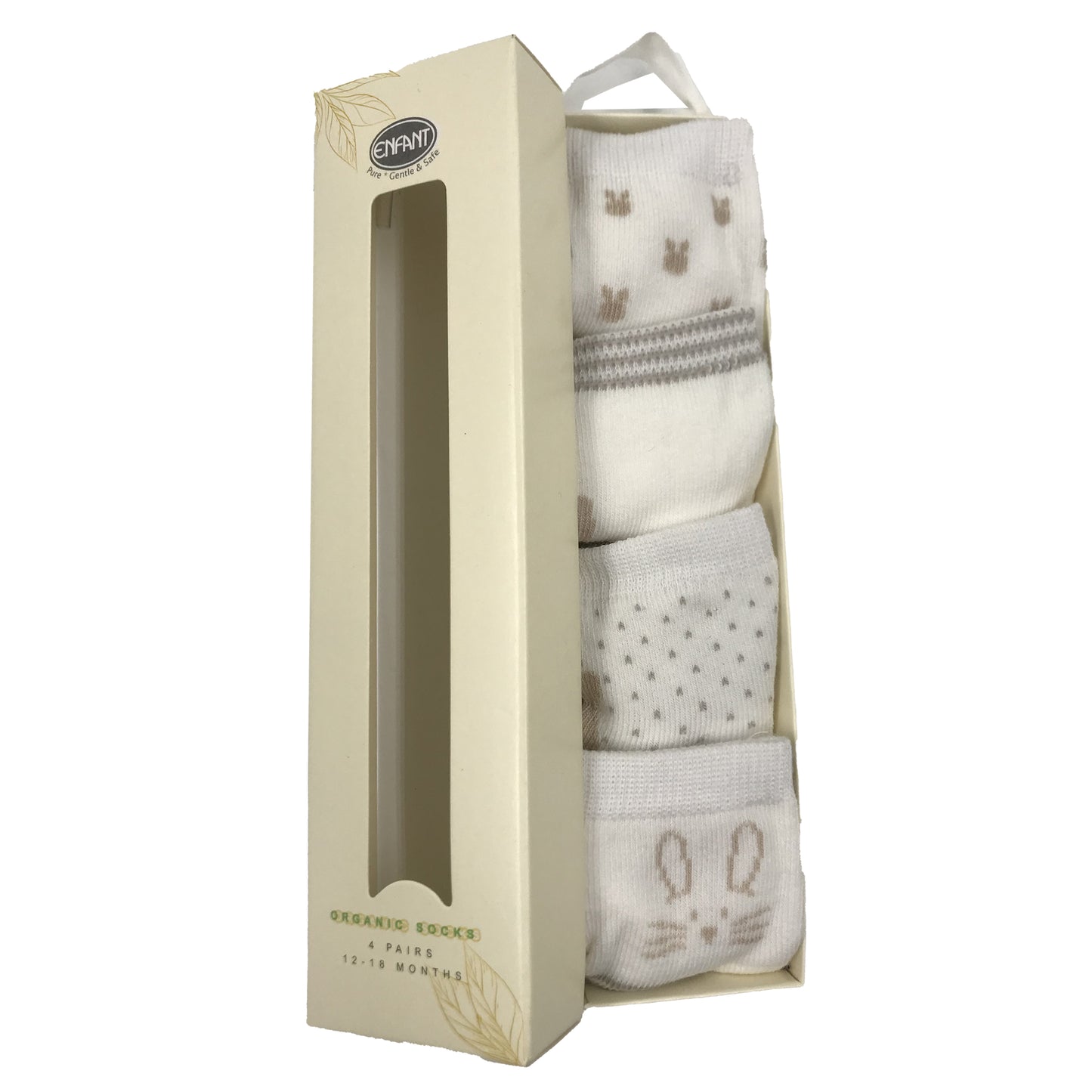 ENFANT ORGANIC SOCKS BABY SOCKS WHITE RABBIT DESIGN FOR 0-6/ 6-12/ 12-18 (4 PAIRS )
