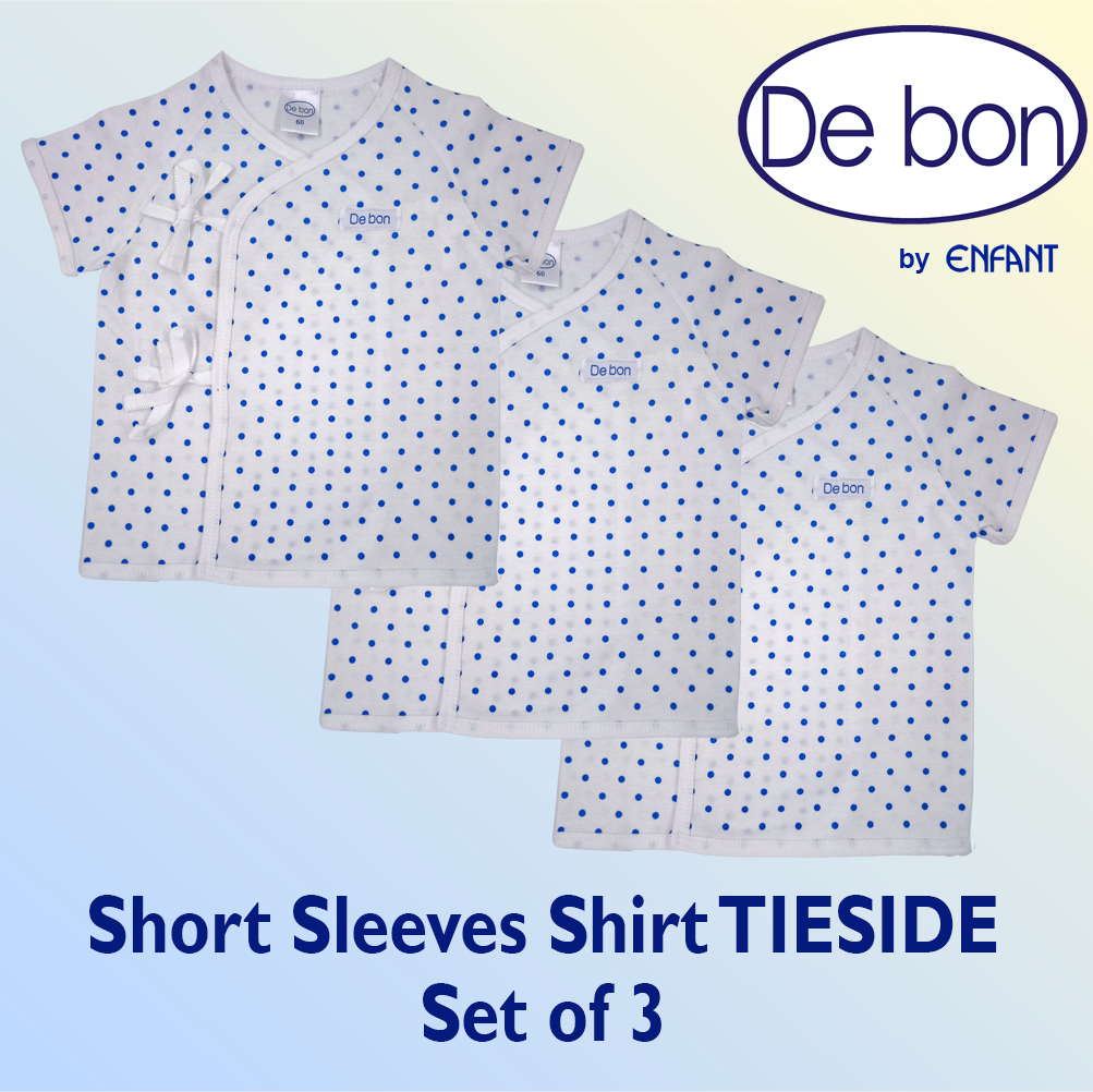Debon By Enfant Newborn Baby 100% cotton USA SHIRT Shortsleeves TIESIDE Kimono Shirt 0-6 6-12 months Pack of 3