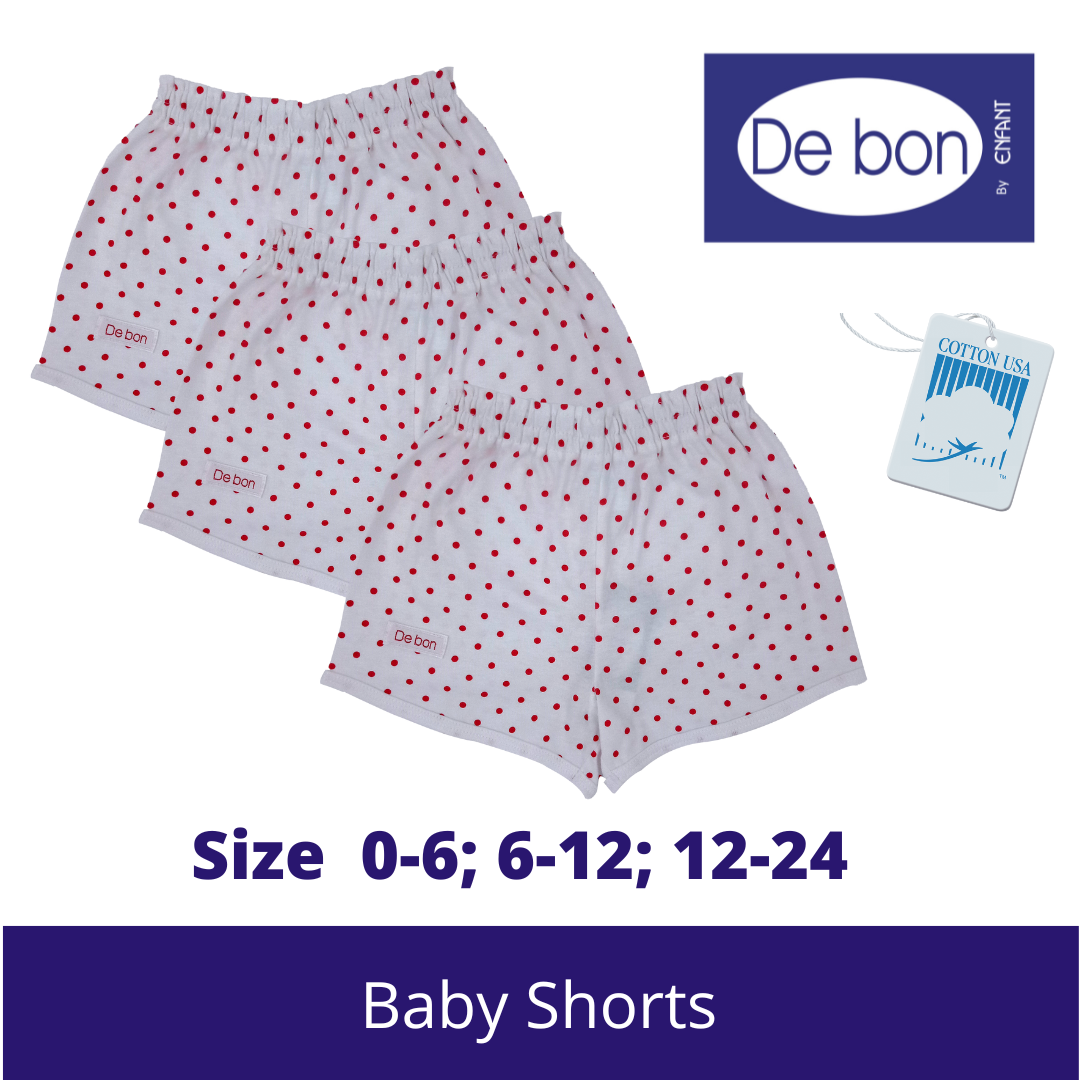 SALE Debon by Enfant Baby Toddler Cotton 100% Shorts SET OF 3 - SALE Size Newborn upto 2 yr old White, Pink, Blue