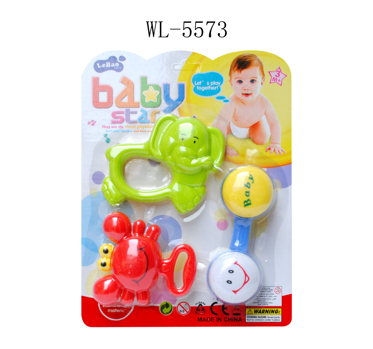 3 PCS Baby Rattles Teething Toys - 0-6 Months -Rattles-