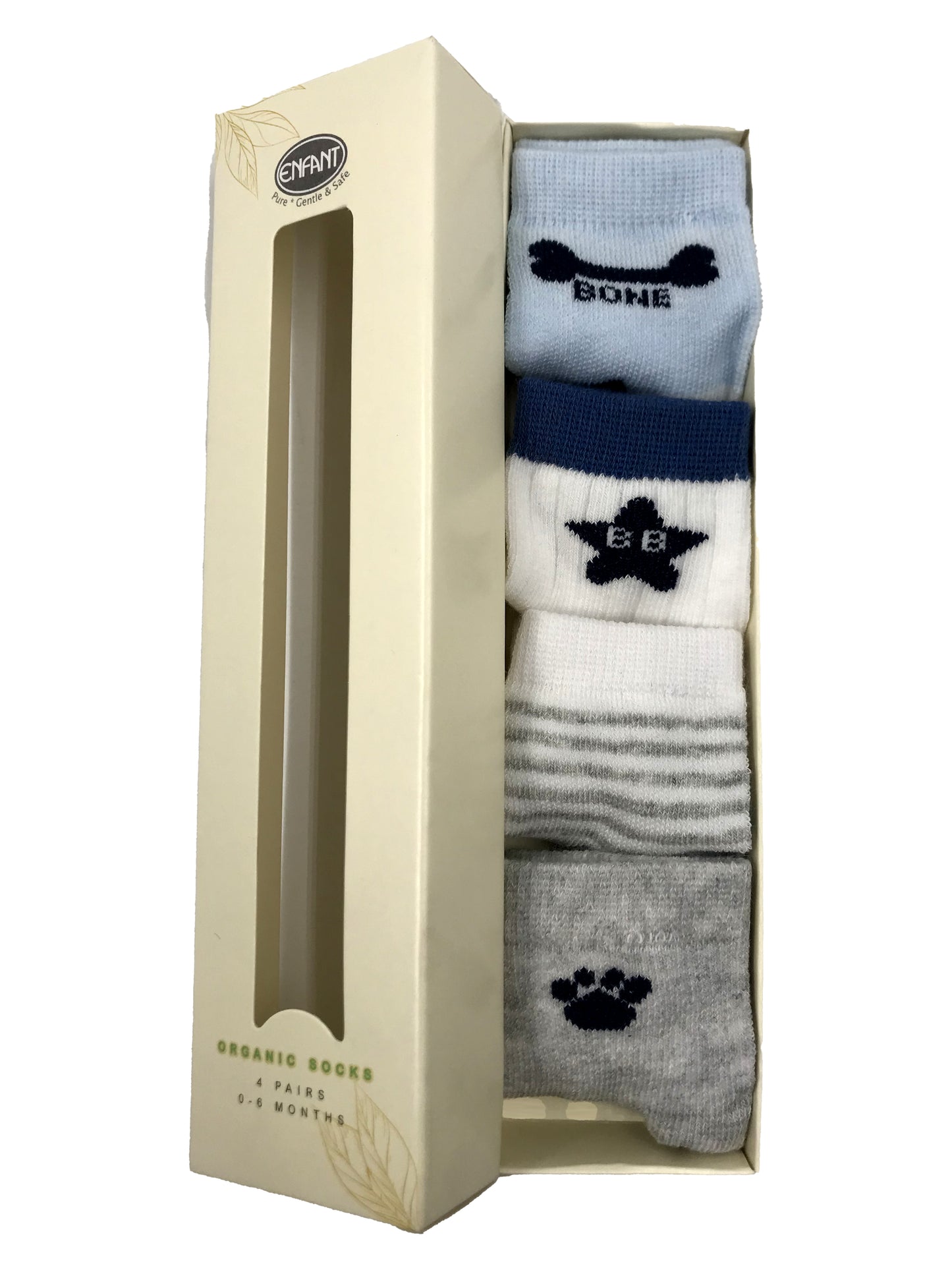 Enfant  Organic Socks Baby Boy Socks  Design for 0-6/ 6-12/ 12-18 ( 4 pairs )