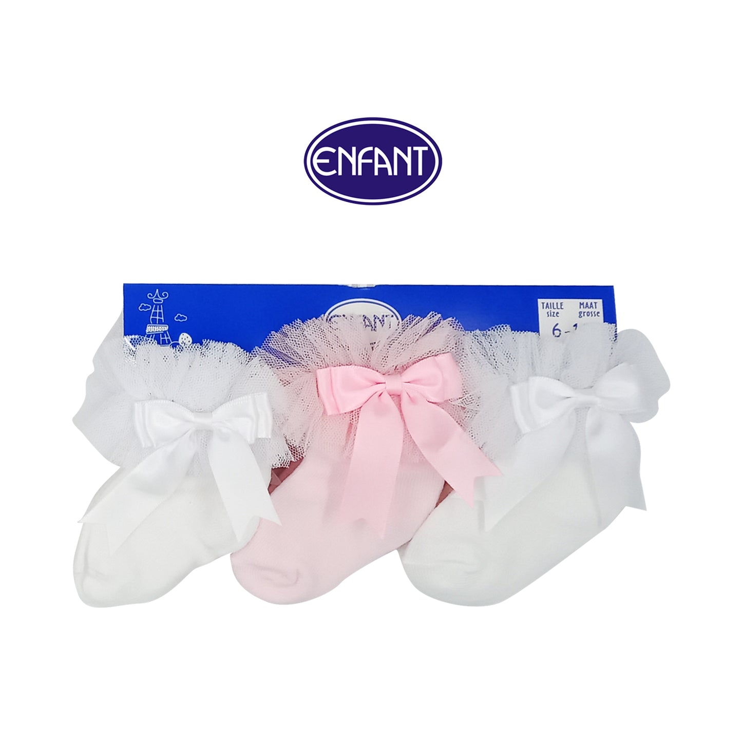 Enfant Baby Cute Girl Socks with Laces for 0-6/6-12/12-24 months (3 PAIRS)