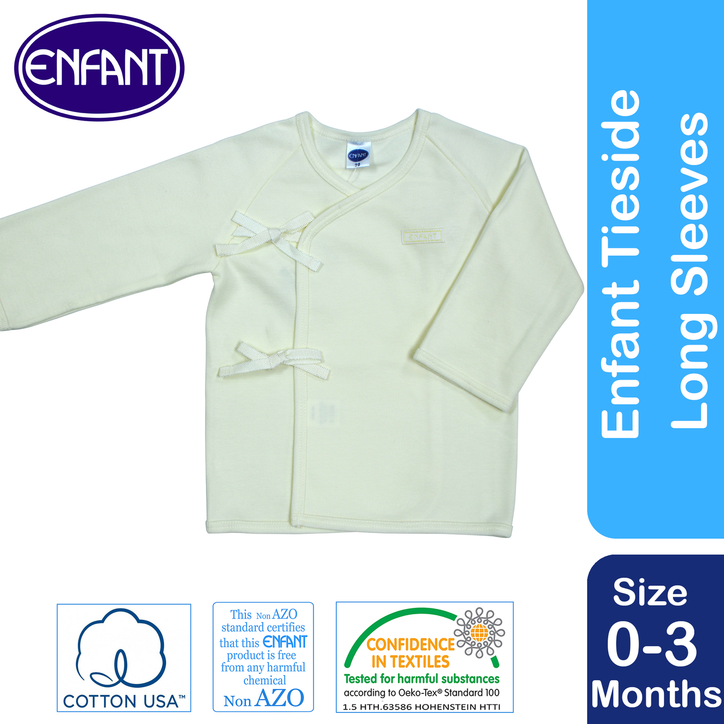 ENFANT Baby Newborn LongSleeves Tieside SHIRT 100% COTTON US