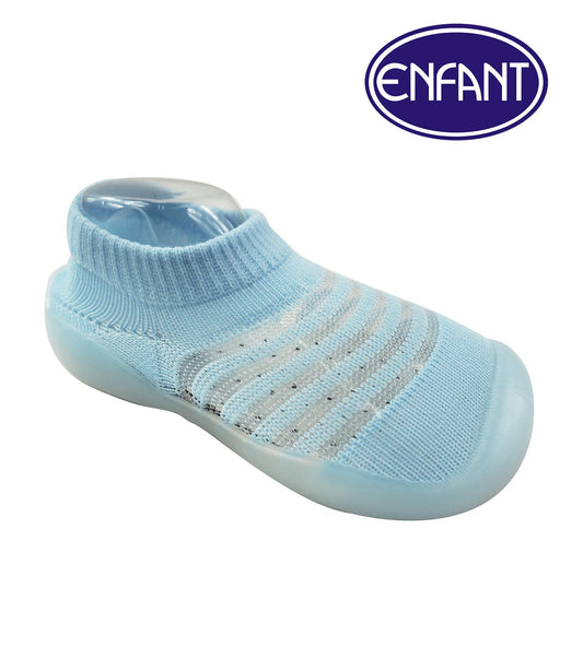 Enfant Baby Shoes Socks with Sole (Blue/Black/Pink Stripes)