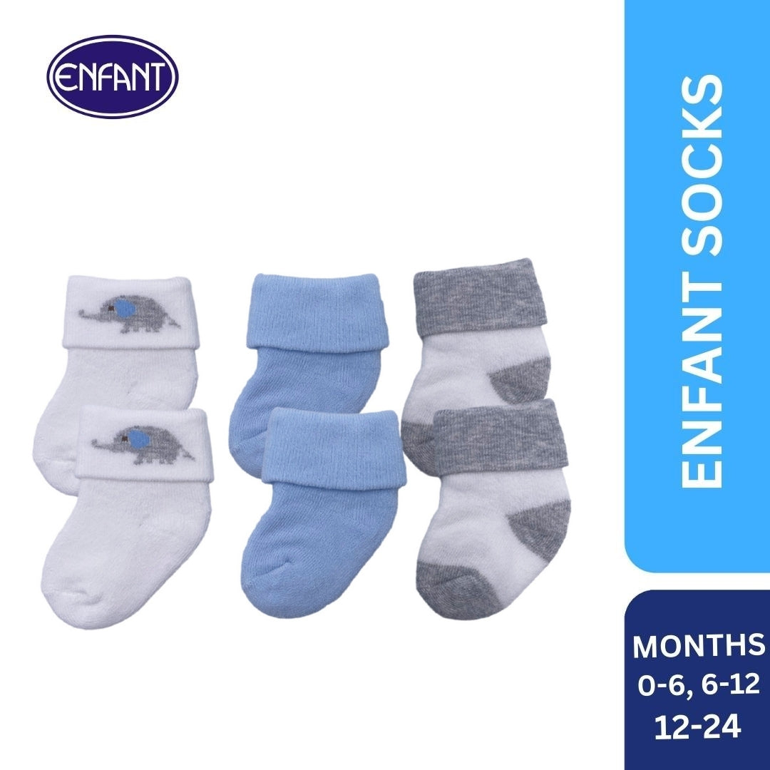 enfant baby socks elephant deisgn foe 0-6/6-12/12-24 (3pairs)