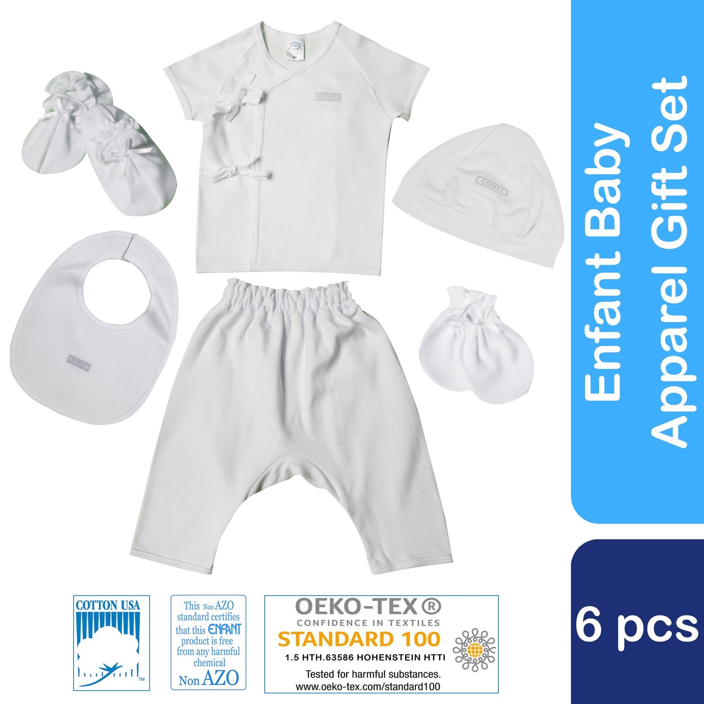 Enfant Baby Clothes New born Gift Set 6 pcs (Tie Shirt, Pants, Bib, Mittens, Booties)