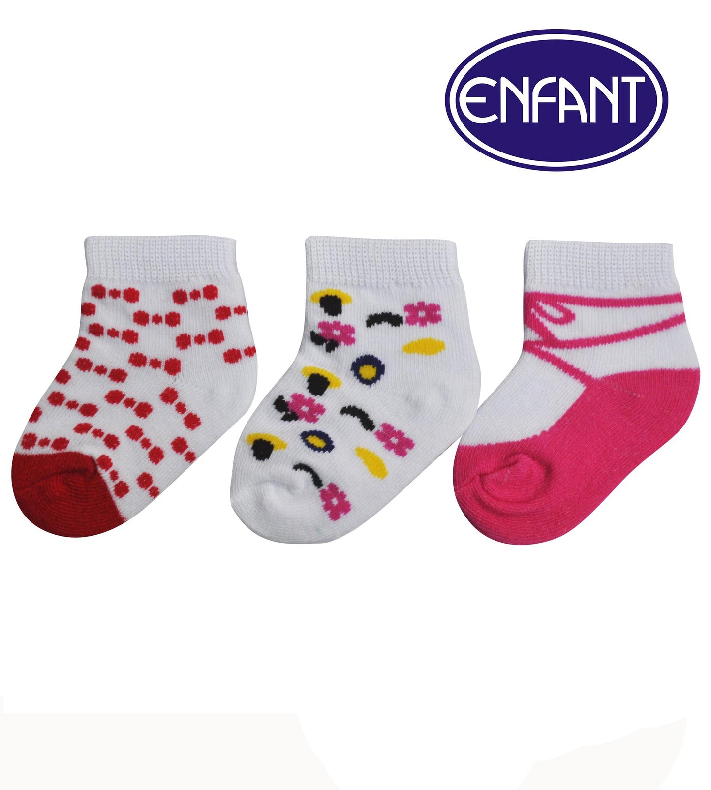 Enfant Baby Girl Socks Set of 3 (Red/White/Pink)