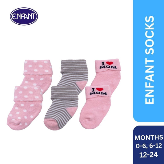 enfant baby girls socks with i love dad for 0-6/6-12/12-24 (3 pairs)