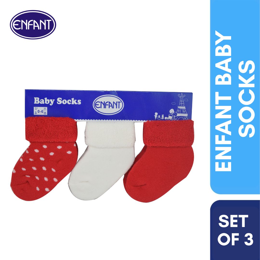enfant baby socks set of 3 (red,white)