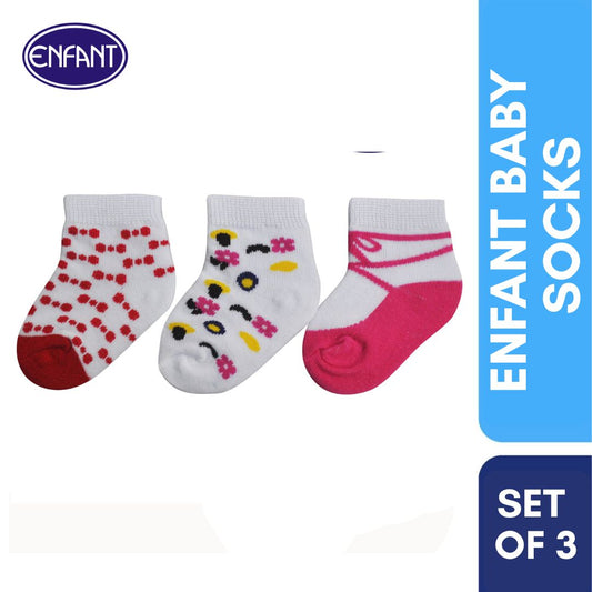 Enfant Baby Girl Socks Set of 3 (Red/White/Pink)