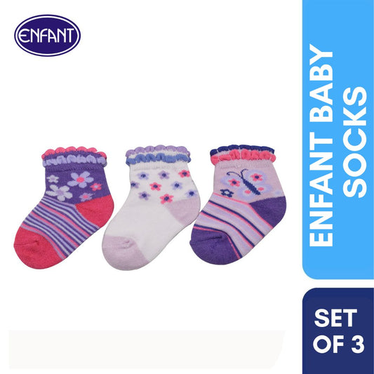 Enfant Baby Socks with cute flowers design set of 3