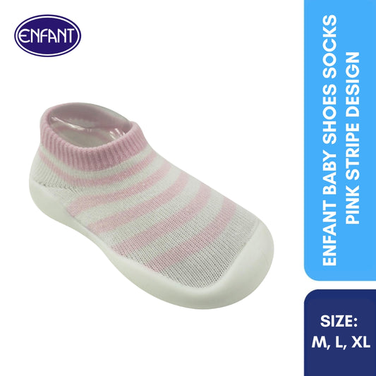 Enfant Baby Shoes Socks with Sole (Blue/Pink Stripes)