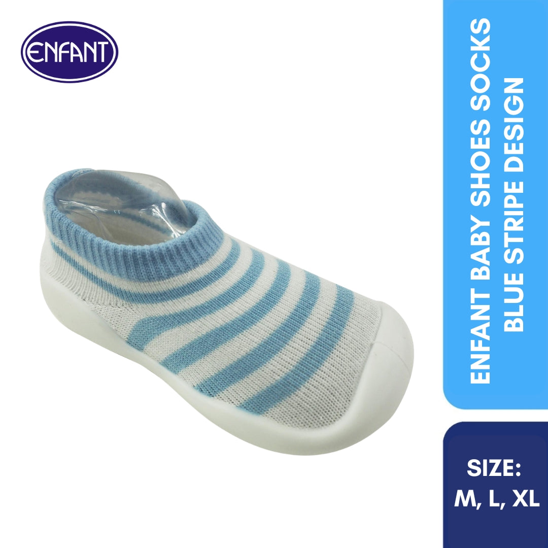 Enfant Baby Shoes Socks with Sole (Blue/Pink Stripes)