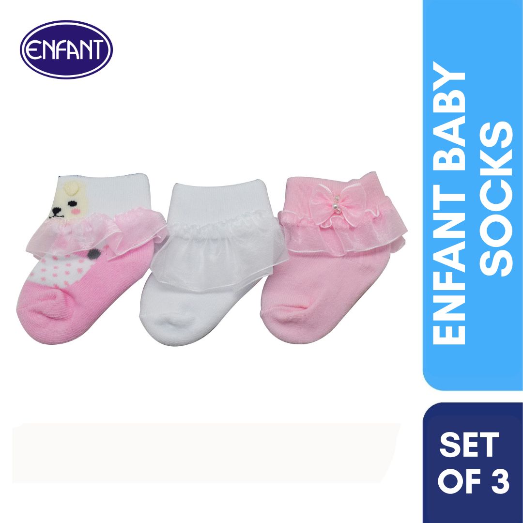 Enfant Baby Girl Socks for 0-6/6-12/12-24 months (3 PAIRS)