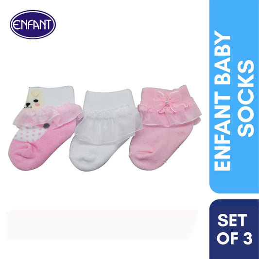 Enfant Baby Girl Socks for 0-6/6-12/12-24 months (3 PAIRS)