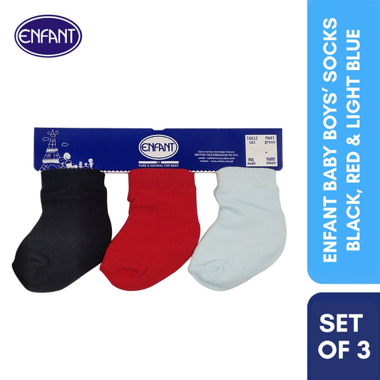 Enfant Plain Baby Boy Socks (Blue, Red Black)