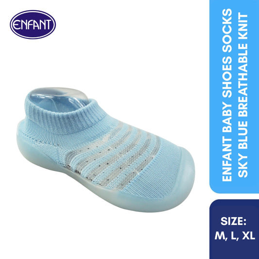 Enfant Baby Shoes Socks with Sole (Blue/Black/Pink Stripes)