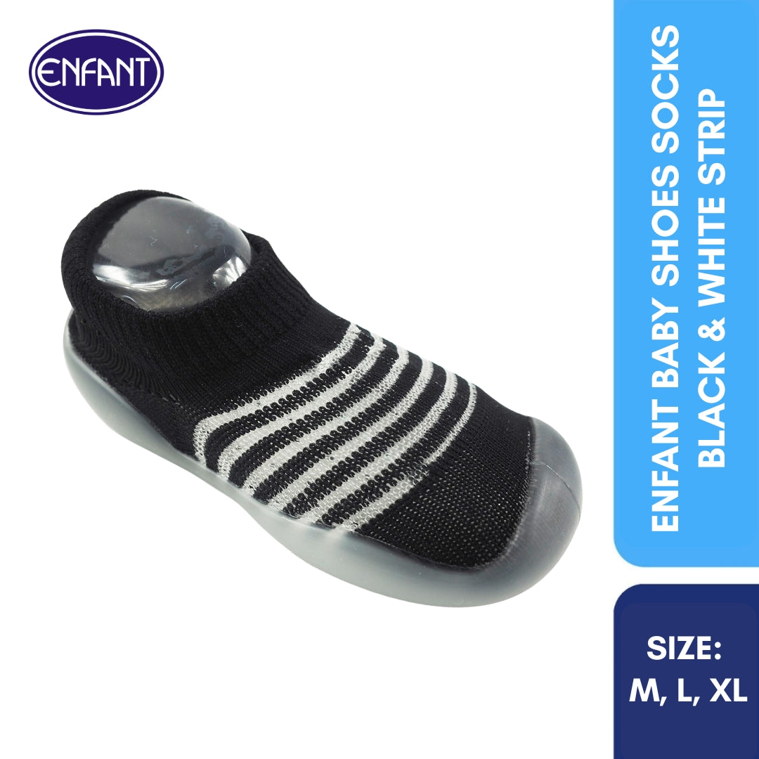Enfant Baby Shoes Socks with Sole (Blue/Black/Pink Stripes)