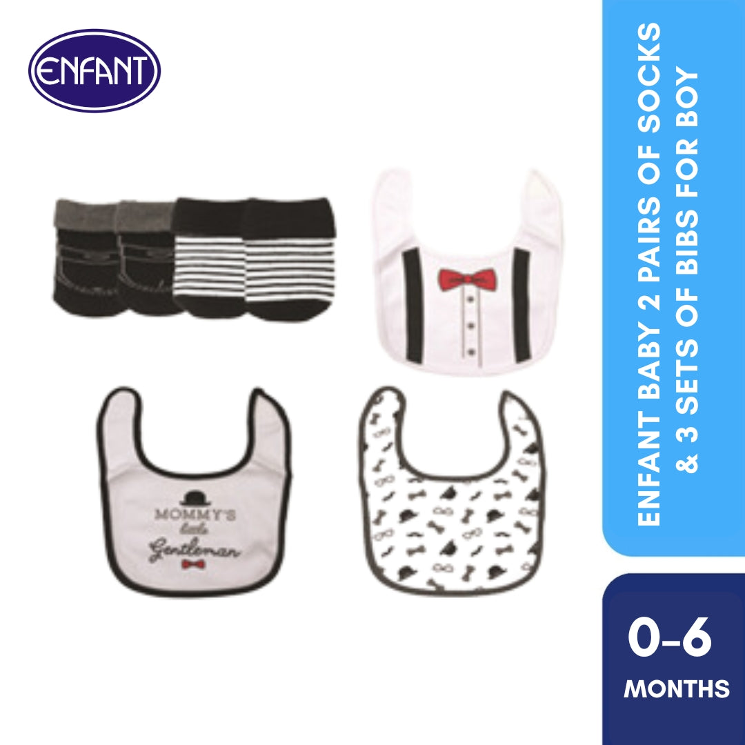 Enfant NEW Baby Newborn 3 Cotton Bibs and 2 pairs Socks Set  (5 pcs set)