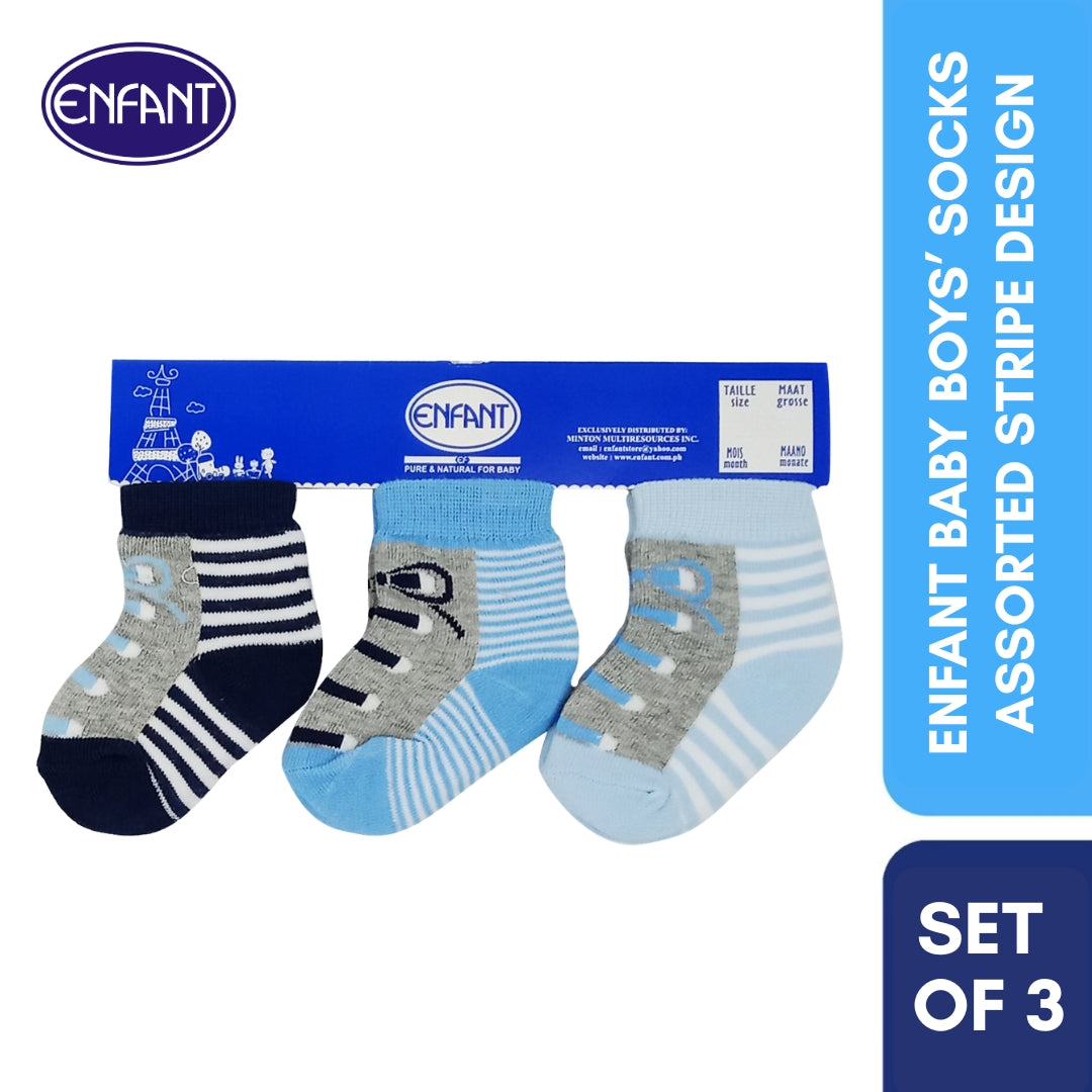 Enfant Baby Boys’ Socks Assorted Stripe Design (Set of 3)