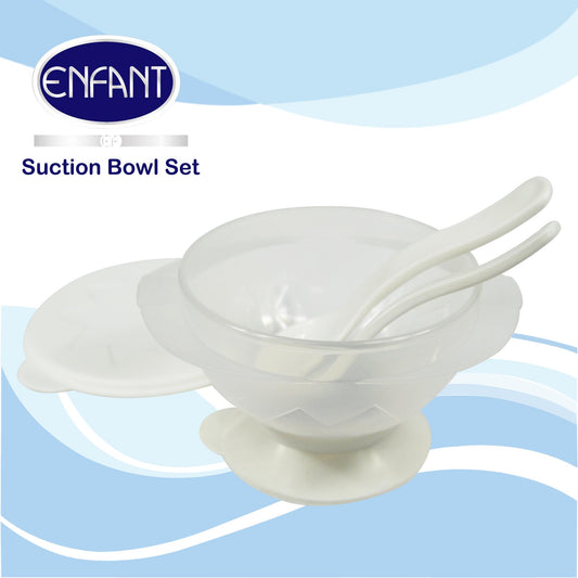 Enfant Baby Suction Bowl with Spoon & Fork Set White