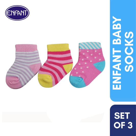 Enfant Baby Girl Socks Set of 3  (Pink)