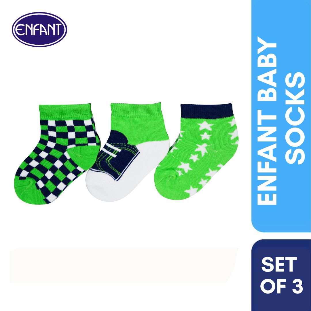 Enfant baby Socks with design Set of 3 (green)