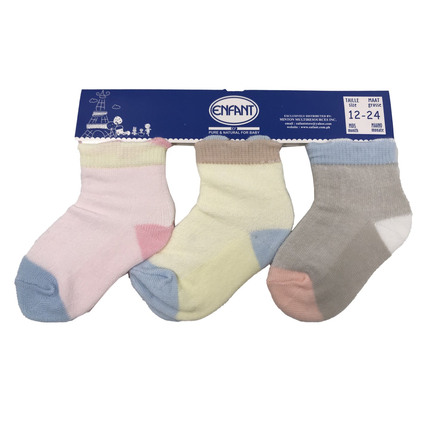 Enfant Organic Light Color Socks for 0-6/ 6-12/ 12-24 months