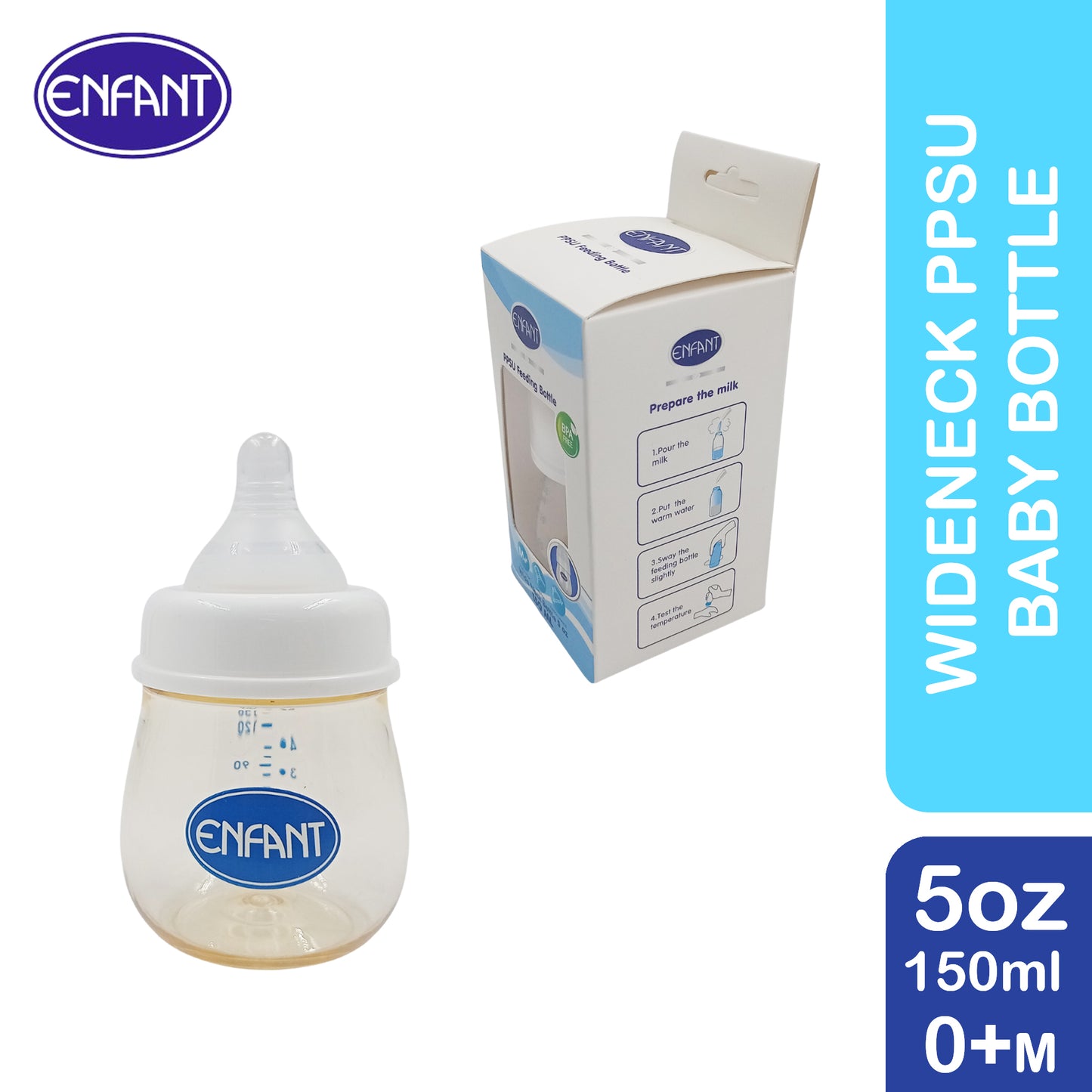 Enfant PPSU Wide Neck Premium Feeding Baby Bottle (Anti-Colic) 5oz or 8 oz