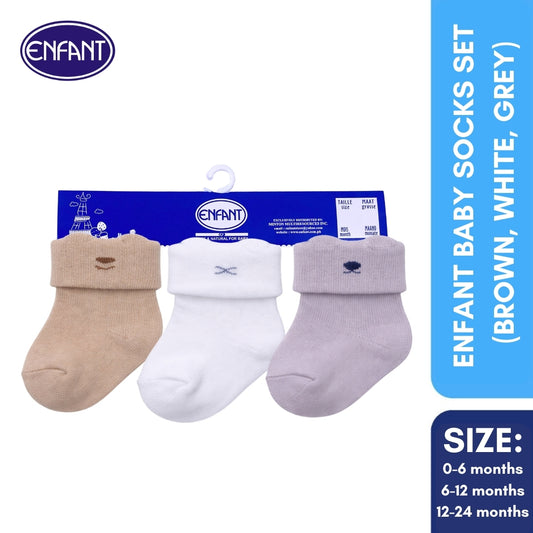 Enfant Baby Socks Set  (Brown, White, Grey)