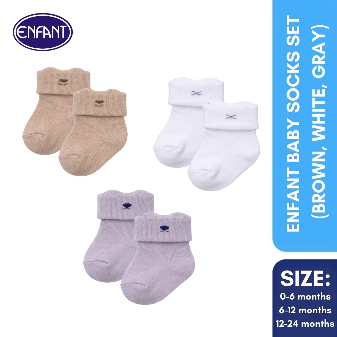 Enfant Baby Socks Set  (Brown, White, Grey)