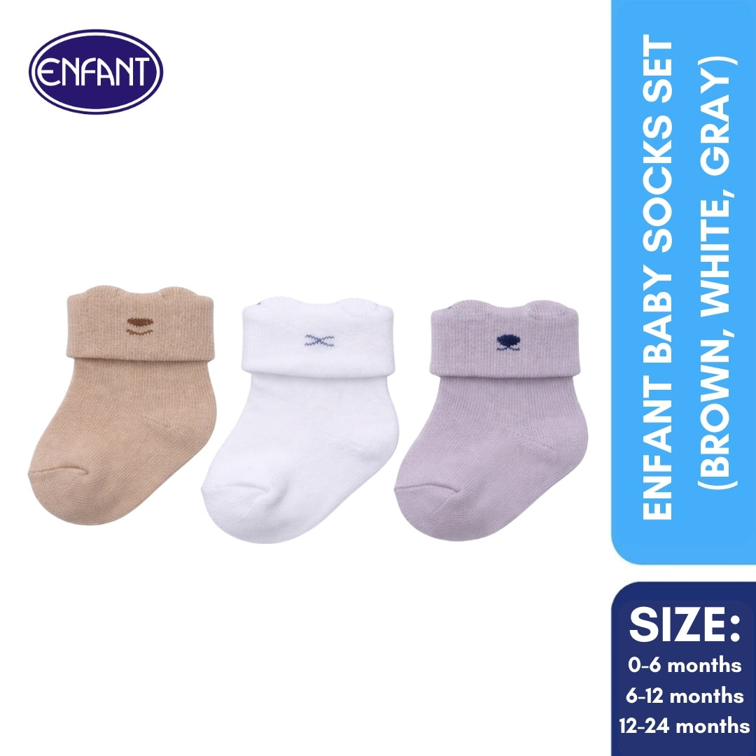 Enfant Baby Socks Set  (Brown, White, Grey)