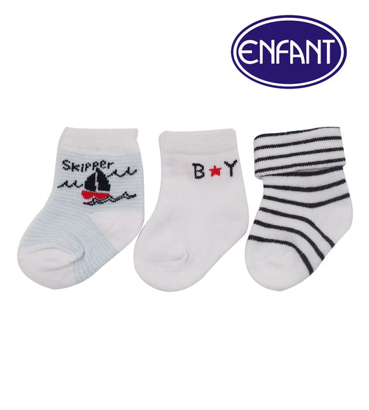 Enfant Baby Newborn 0-6 months Boy Socks with Boat Design (White)