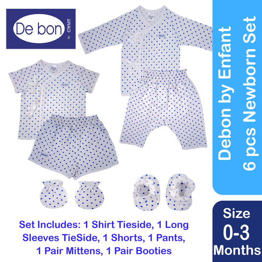 Debon By Enfant Newborn baby Clothe Set Newborn upto 1 year Old Baby 6 pcs - shirt, longsleeves, shorts, pants, mittens booties