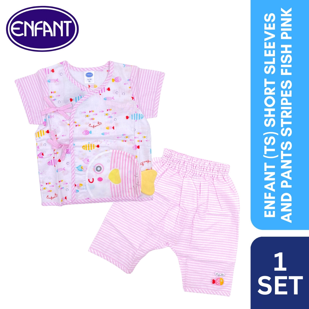 Enfant (TS) Short Sleeves & Pants Stripes Fish Color Pink & blue 2016