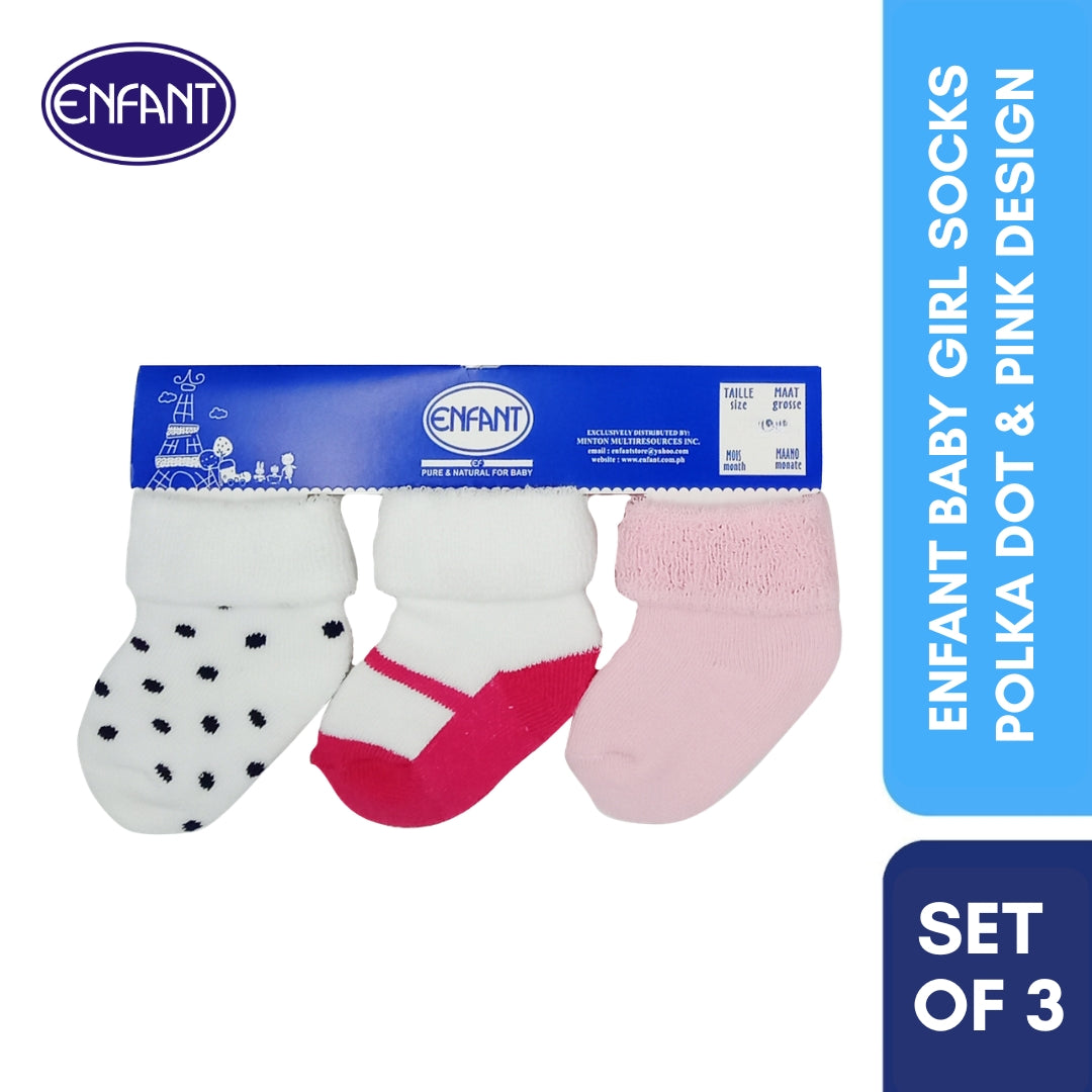 Enfant Baby Girl Socks Polka Dot & Pink Design