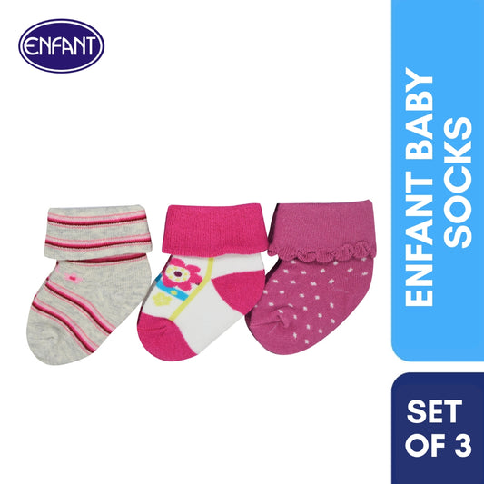 Enfant Baby Girl Socks Set of 3 (pink and grey)