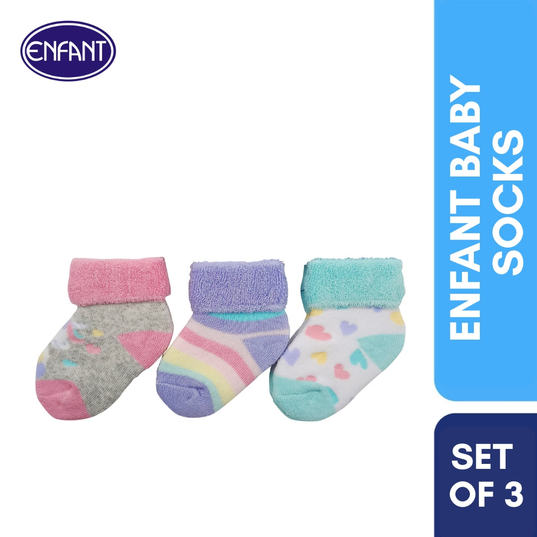 Enfant Baby Girls Socks for 0-6/6-12/12-24 months (3 PAIRS)