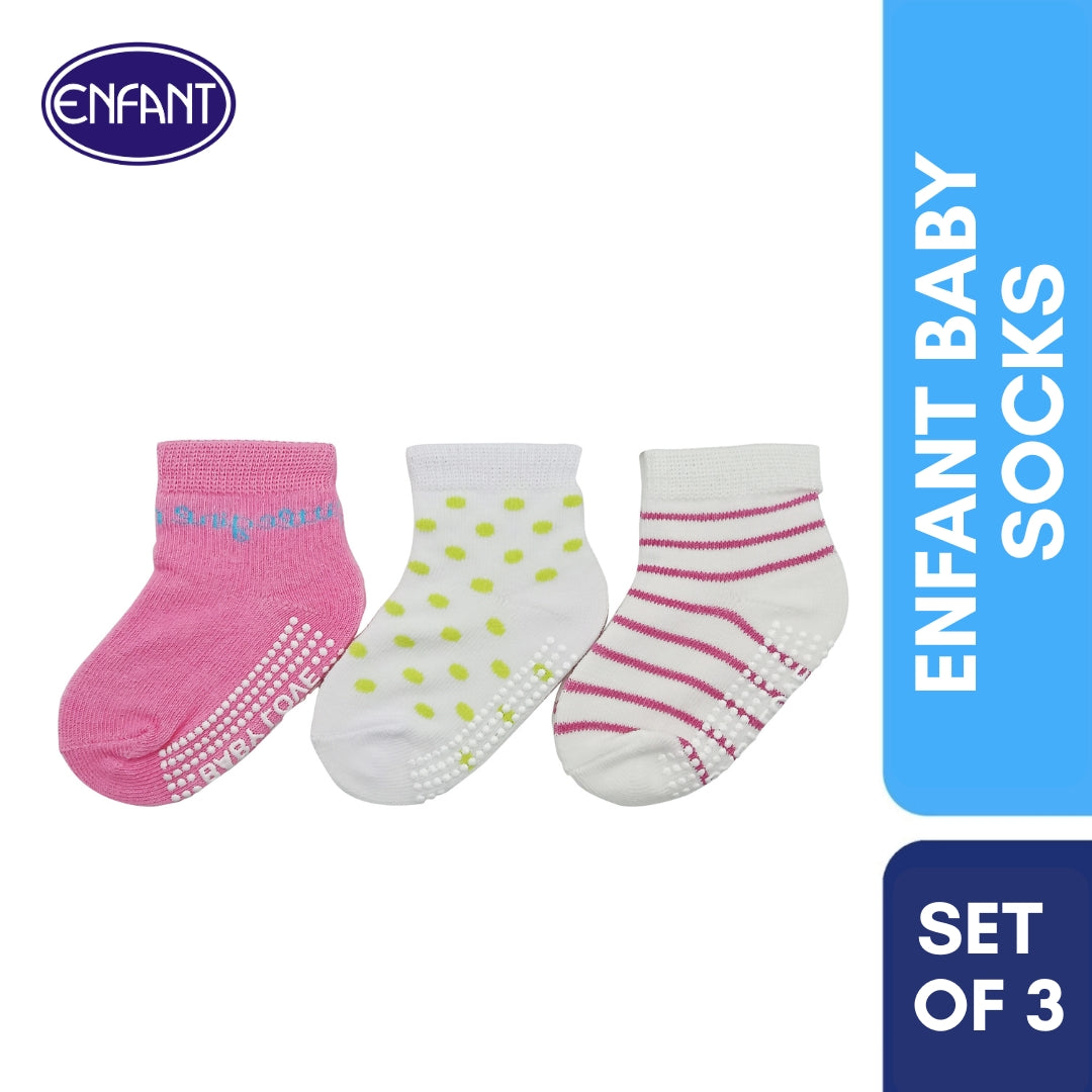 Enfant Baby Girls Socks for 0-6/6-12/12-24 months (3 PAIRS)