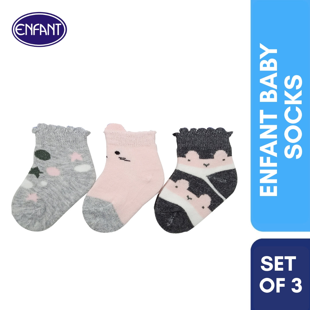 Enfant Baby Girls Socks for 0-6/6-12/12-24 months (3 PAIRS)