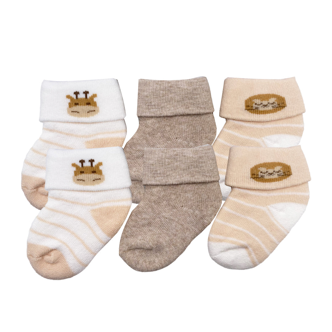 enfant baby boys socks with giraffe and lionen for 0-6/6-12/12-24 (3 pairs)