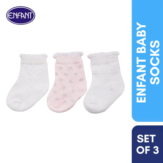 Enfant Baby Girl Socks with Design (White)