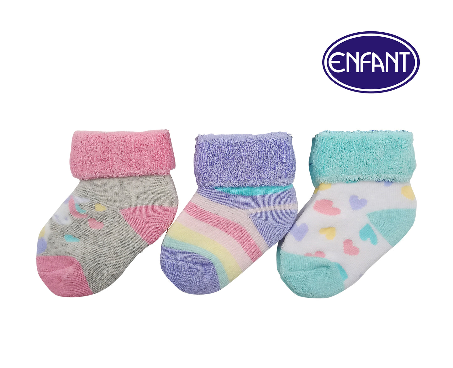 Enfant Baby Girls Socks for 0-6/6-12/12-24 months (3 PAIRS)