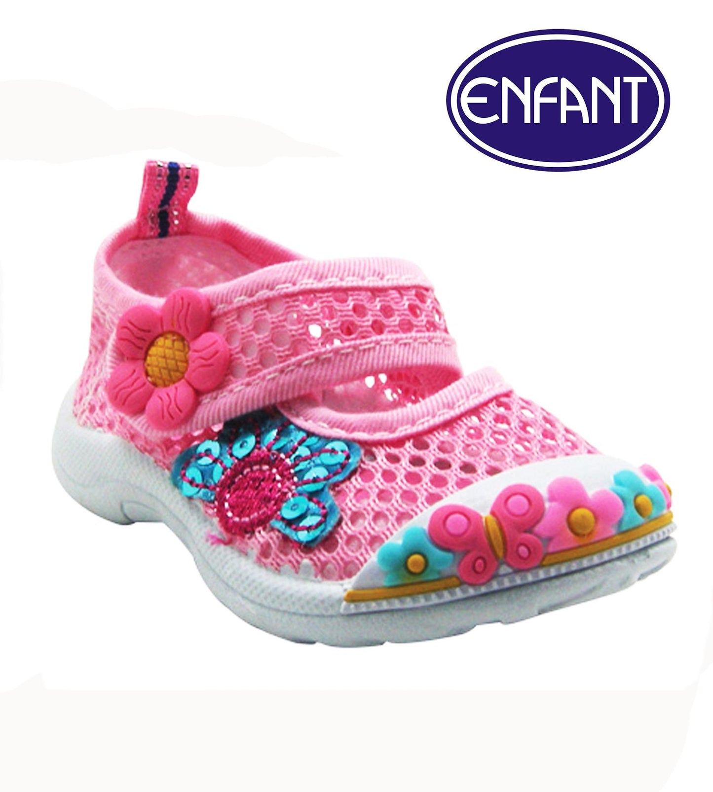 Enfant Toddler Shoes with Flower Patch and Stitch Design (Pink)