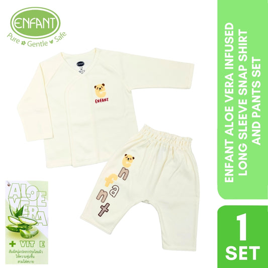 Enfant Aloe Vera Infused Long Sleeve Snap Shirt And Pants Set