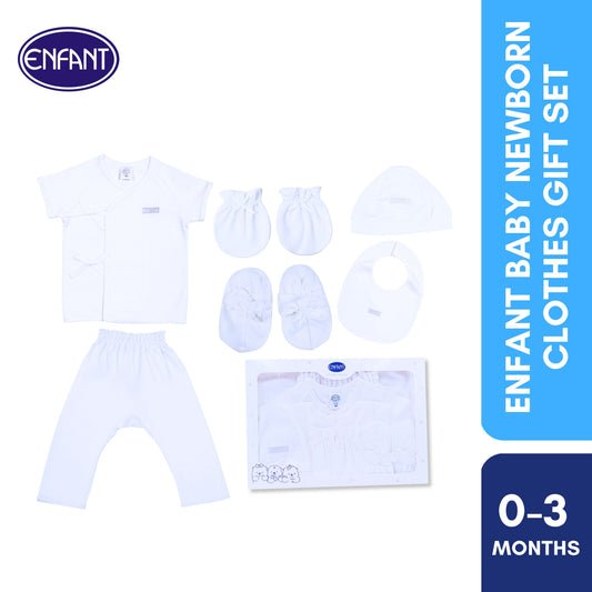 Enfant Baby Clothes New born Gift Set 6 pcs (Tie Shirt, Pants, Bib, Mittens, Booties)