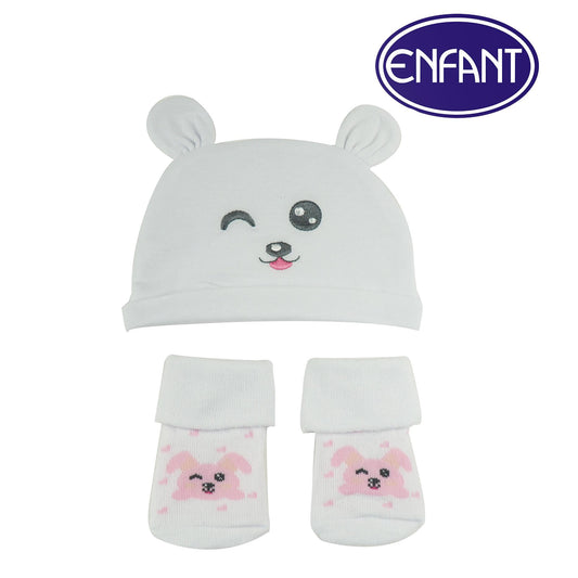 Enfant Baby Hat & Socks Set (White)