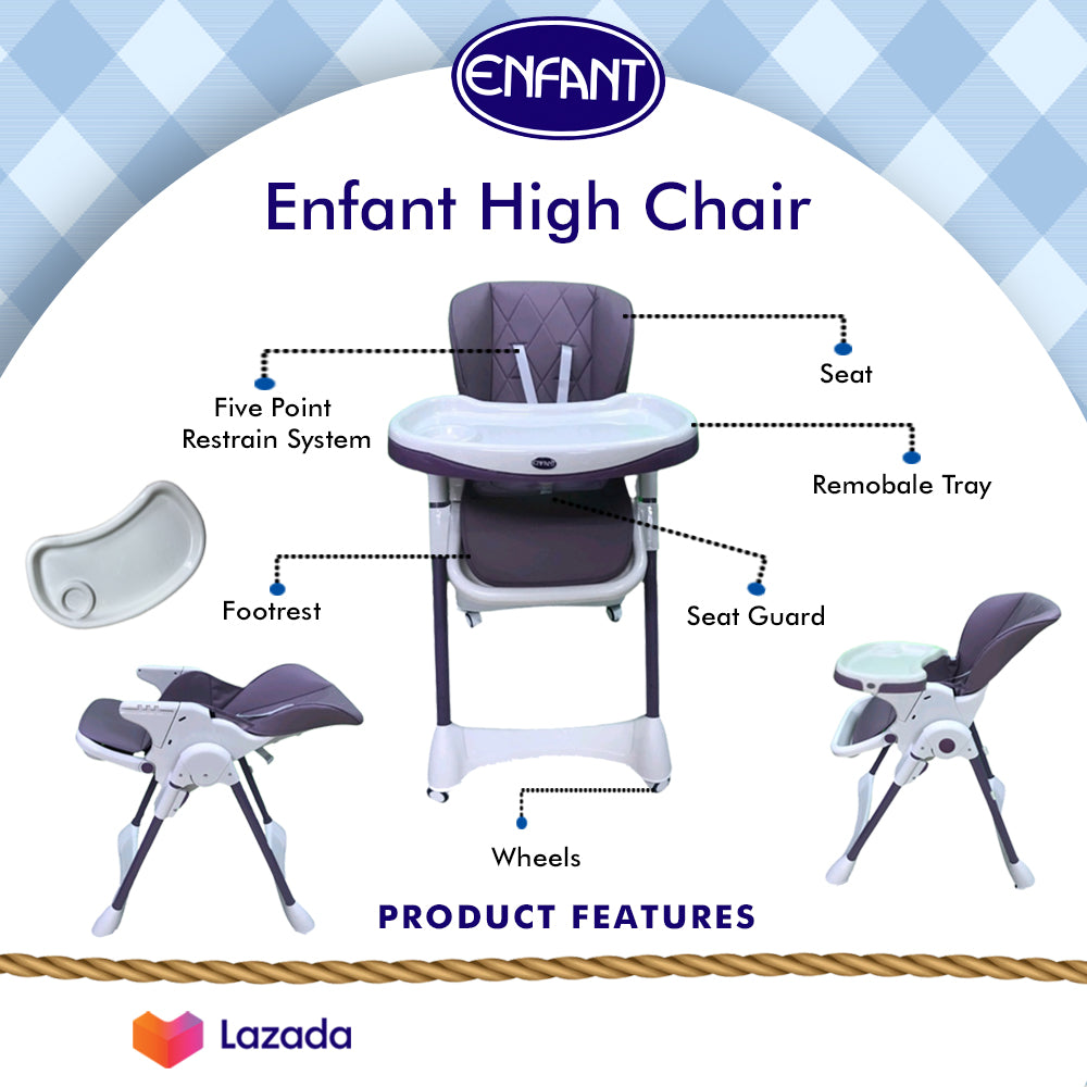 ENFANT Luxury High Chairs for Babies and Toddlers, Space Saver High Chair for Baby Multifunctional Baby Feeding Chair with Adjustable Tray Easy to Clean